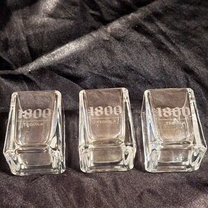 Three 1800 Tequila Shot Glasses~Square~Heavy Base~Etched~Barware